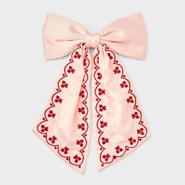 Scallop Trim Bow Hair Barrette - A New Day™ Pink