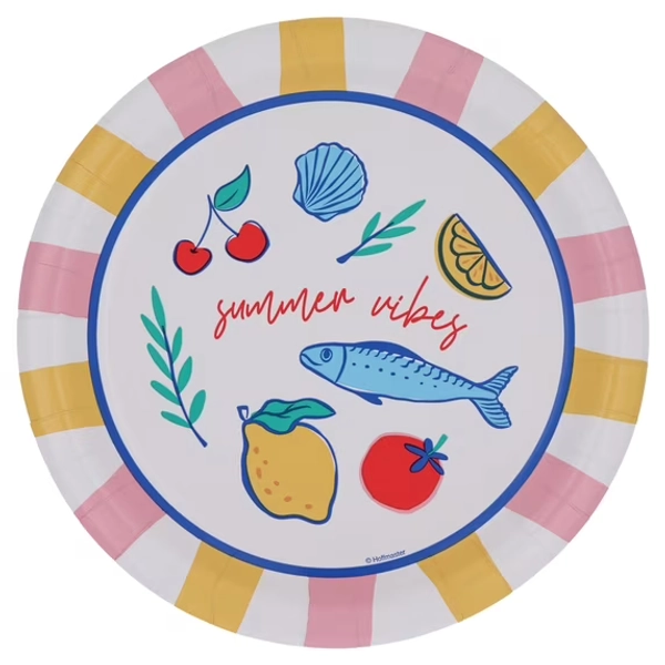 Way to Celebrate La Dolce Vita Summer Vibes Dinner Paper Plates, 9", 20 Count, Multicolor