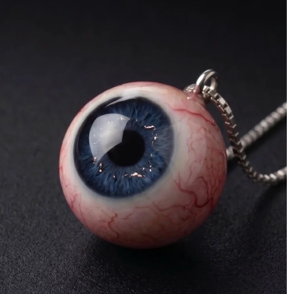 Handmade gothic eyeball necklace, realistic resin pendant, horror and thriller props