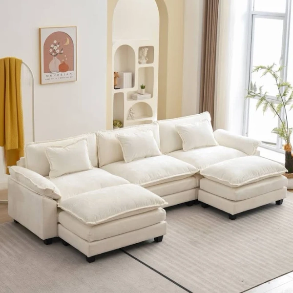 Latitude Run Praylow 120” Comfy Cloud Couch U Shaped Sectional Sofa with Two Ottomans