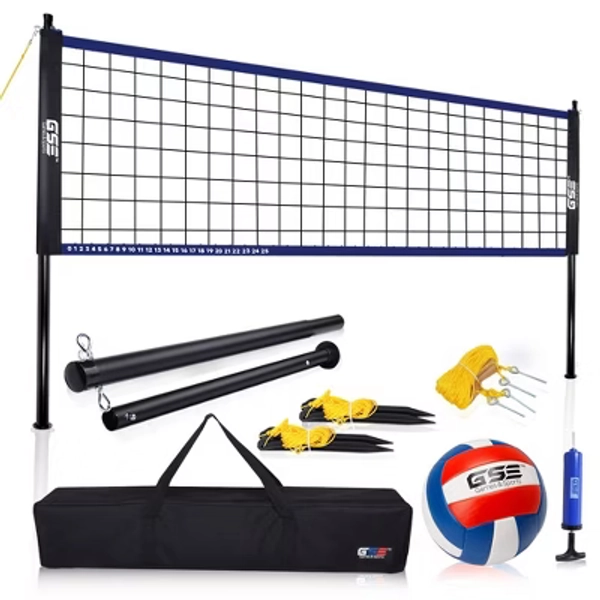 GSE Outdoor Portable Volleyball Net Set with Volleyball, Aluminum Poles, Winch System, Pump, and Carrying Bag(Recreational)