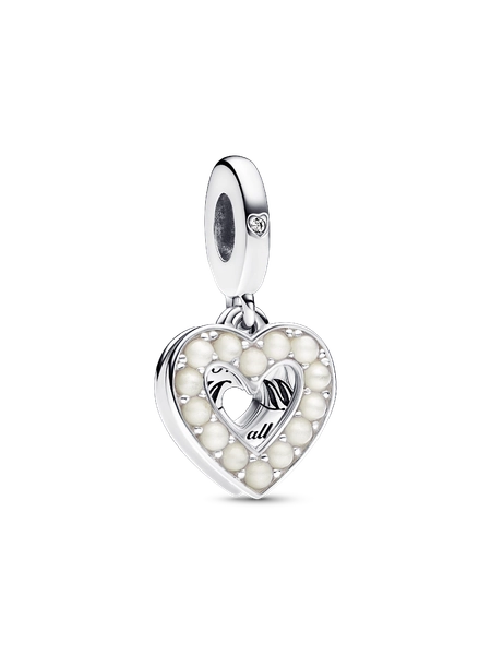 Pearlescent White Heart Double Dangle Charm