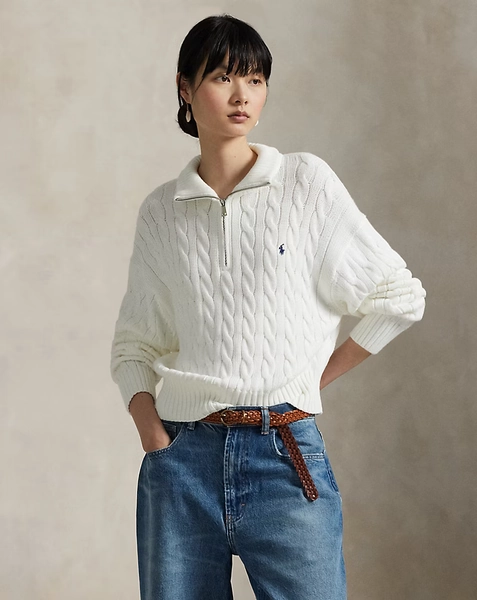 Maglia in cotone a trecce con cerniera