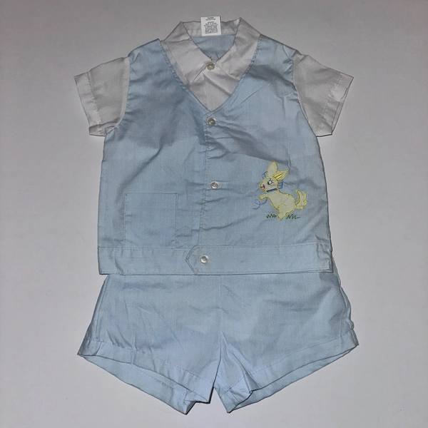 Vintage Cuties By Judy 2 Piece Baby Blue 18 Months 80s Appliqued Easter Rabbit