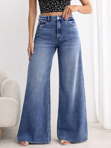 Women's Loose Casual Versatile Wide Leg Jeans With Pockets
