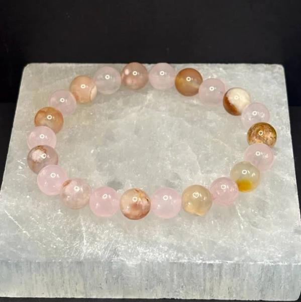 New Beginnings Crystal Flower Agate and Rose Quartz Bracelet