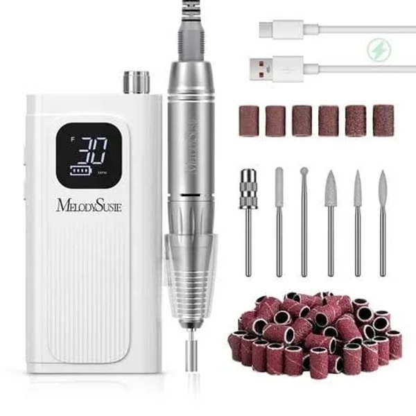 MelodySusie SC300F Portable Rechargeable Cordless Electric Nail Drill 30000 RPM E-file for Manicure Pedicure