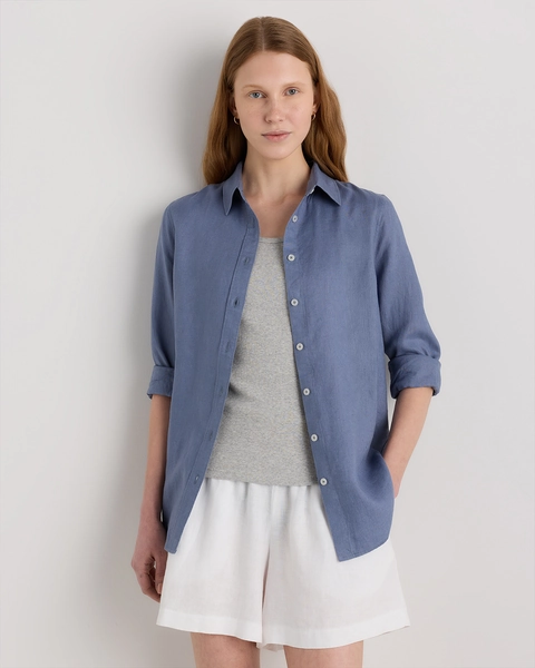 100% European Linen Shirt | Quince in Blue Pinstripe