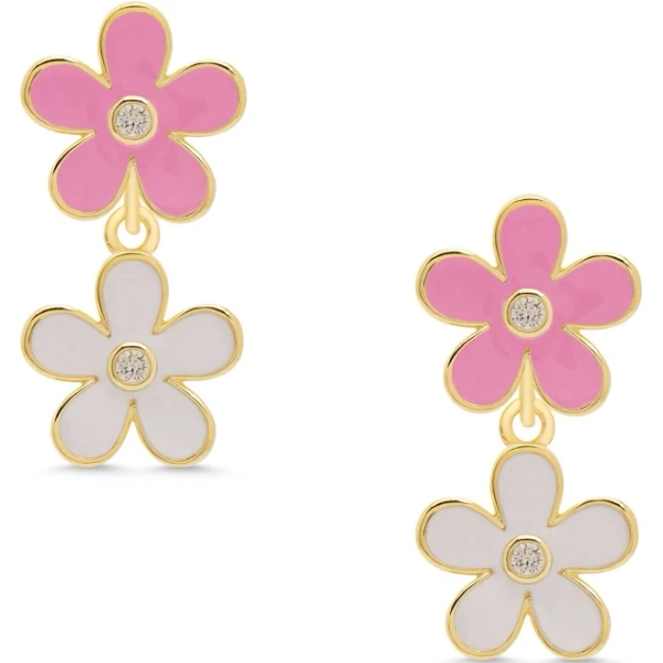 Double Flower CZ Dangle Earrings