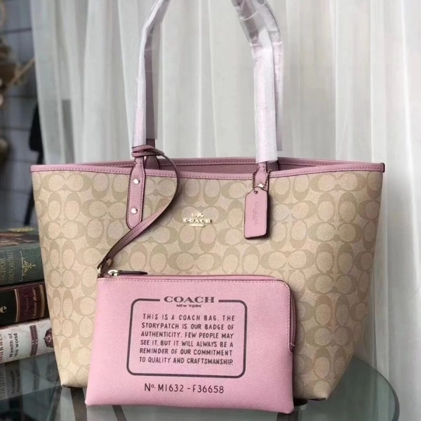 Coach F36658 Brown / Pink Reversible City Tote Bag With Pouch Outlet 