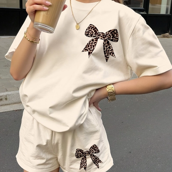 [Summer Outfit Girls] 2pcs Set, New Summer Outfit Girls: Print Short-Sleeve Top And Loose Shorts, Suitable Aged 5-14, Essential Outdoor Travel And Casual Sports Wear, for Outdoor