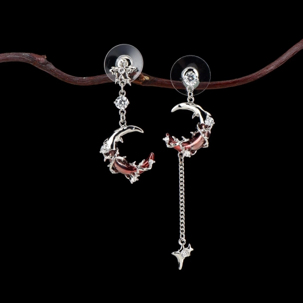 Blood Moon Dangle Drop Earrings| Celestial Earrings| Moon Dangling Earrings| Star Earrings