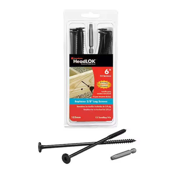 FastenMaster 6 in. HeadLOK Structural Wood Screws Flat Head Wood Screws, Black (12-Pack) FMHLGMTT006-12