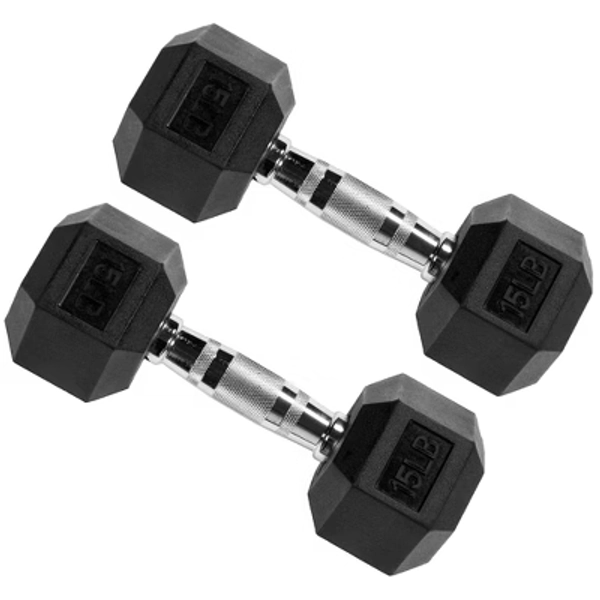 Signature Fitness Hex Dumbbells Non-Slip Free Weights Full Body Strength Training Home Gym Workout Equipment Set, 15 Pounds, Black