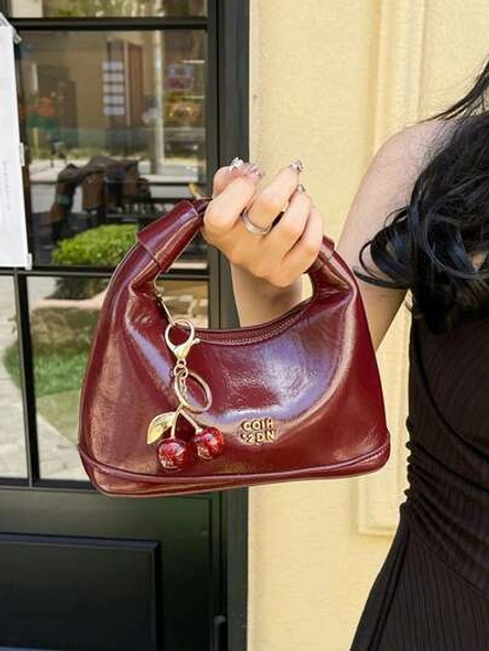 1pc Snake Skin Pattern Woven PU Minimalist Style Women Tote Bag, Comes With Random Pattern Pendant Decor