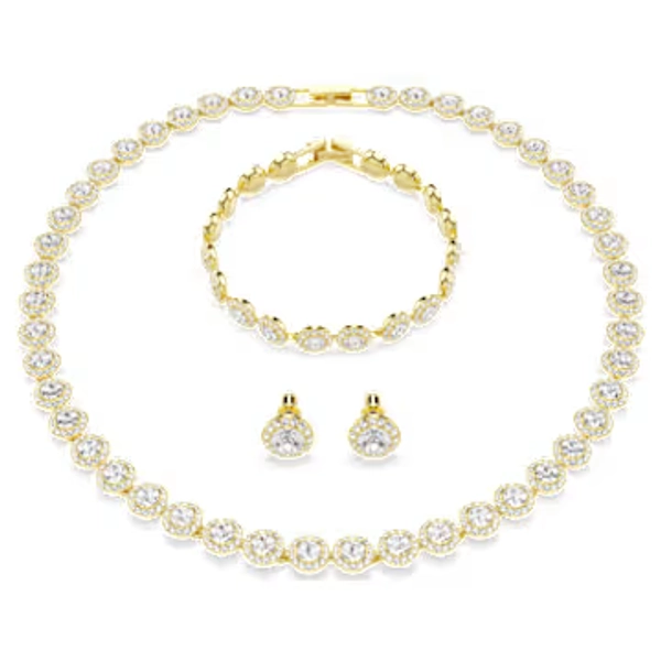 Una Angelic set, Set (3), Round cut, White, Gold-tone plated