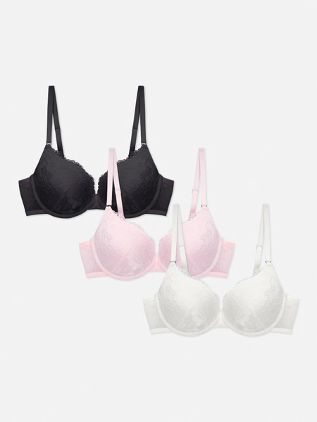 3pk A-D Push Up Lace Plunge Bras