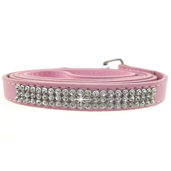 Opolski 115cm Long Faux Leather Dog Leash Bling Rhinestone Puppy Pet Walking Lead Rope
