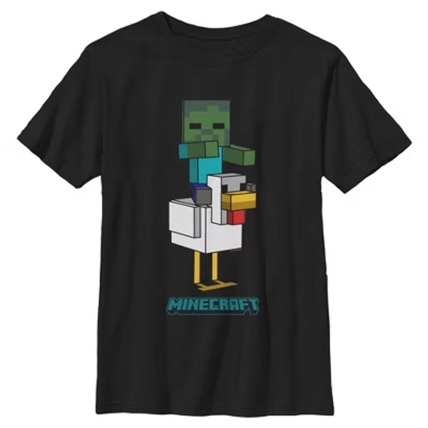 Boys Minecraft Chicken Jockey Logo T Shirt - Black - Small