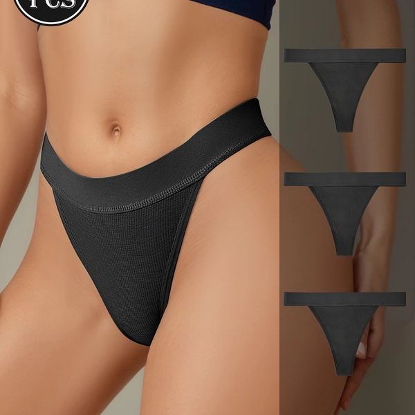 3pcs Women'S Low-Rise Thongs, Seamless Thongs, Non-Restrictive Waistband Minimalist Thongs, Solid Color Underwear, Sports And Fitness Base Layer Underwear