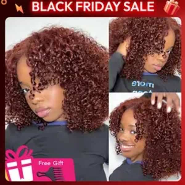 【New In】UNice 250% Density Reddish Brown Fluffy Afro Kinky Curly Wig Glueless Pre-cut 7x5 HD Lace Closure Human Hair Wigs with 16 Inch Beginners Friendly Natural Looking #TikTokShopBlackFriday