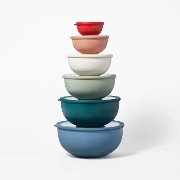 12pc (set of 6) Plastic Mixing Bowl Set with Lids - Figmint™:  Nesting, Multicolor, Dishwasher & Microwave Safe