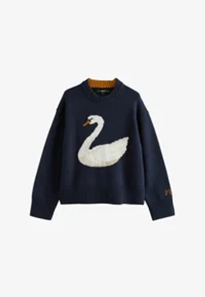 LONG SLEEVE CREW NECK  - Maglione - navy blue swan graphic