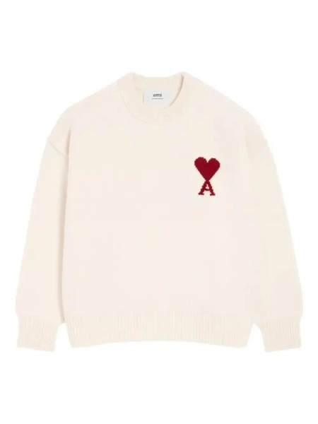 AMI Paris Ami De Coeur crew-neck Wool Sweater | Neutrals | FARFETCH