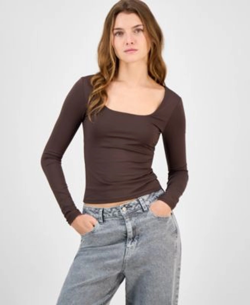 Juniors' Square-Neck Double-Layer Long-Sleeve