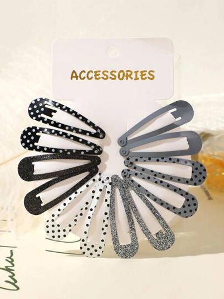12pcs Solid Color Glitter Sequin Polka Dot Girls' Bangs Hair Clips