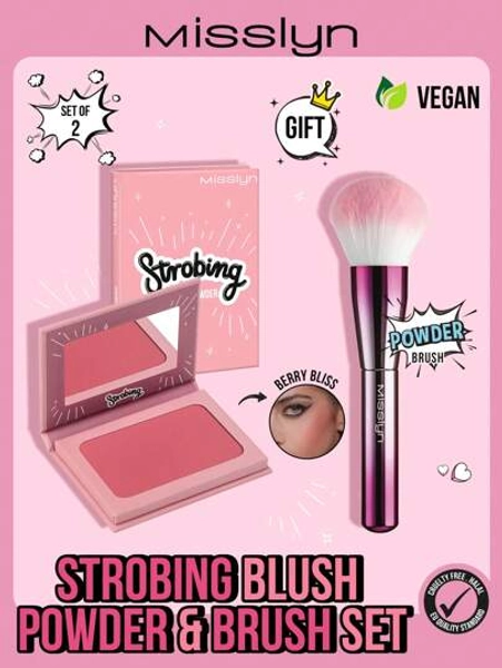 Misslyn MISSLYN-Strobing Blush Powder & Brush Set, Matte Blush, Color Fantasy Blush, Long-Lasting, Contouring, Highlighting, Portable Size, Berry, Suitable For Travel And Outdoor Use, Sweatproof Blush, Matte Small And Cute, High Pigment, Beginner Friendly,Y2K Makeup, New Year Cosmetic,Makeup Party Beach Travel Holiday Camping Outdoors Present Rose Fashion Girl New Year Cosmetic Cosplay Best Trip Festivals Color Fancy Campus School Charm Vibe Cny