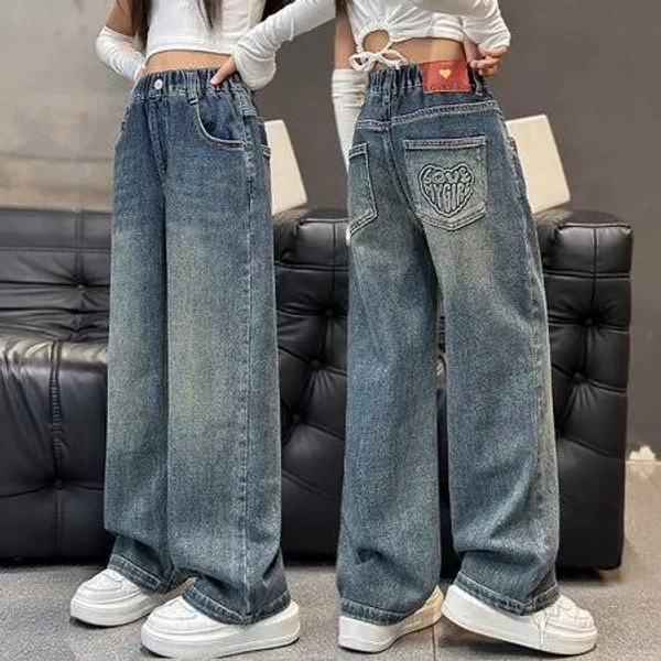 Kids Girls Baggy Wide Leg Jeans