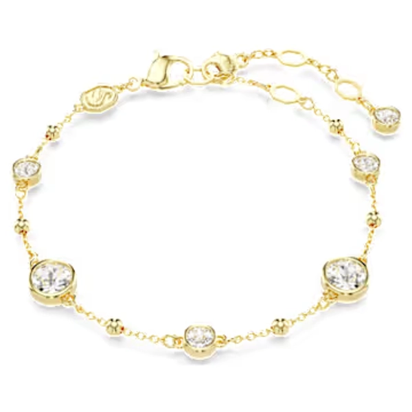 Imber bracelet, Round cut, Scattered design, White, 18K gold finish