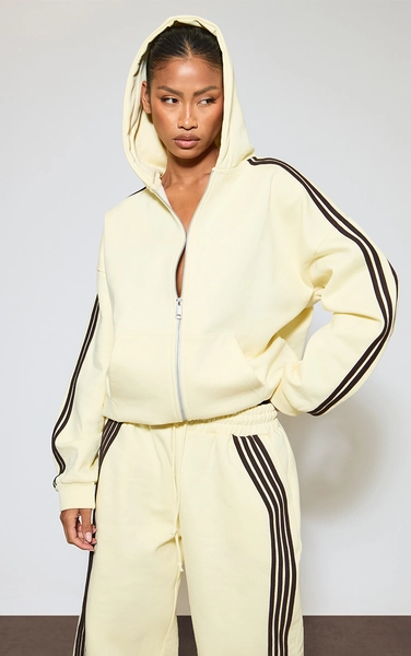 Heavyweight Oversized Contrast Stripe Zip-Up Detail Jacket In Yellow