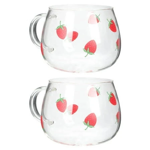 2 Pcs Strawberry Mugs Cups Glass Strawberry Cup Restaurant Cup Baby 12x8cm, Size: 12.00X8.00X7.00cm/ 4.72X3.14X2.75inch