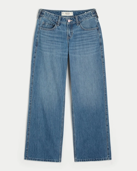 Hollister Andi Adjustable Waist Low-Rise Medium Wash Baggy Jeans