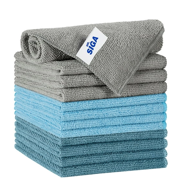 MR.SIGA Microfiber Cleaning Cloth, All-Purpose Microfiber Towels, Streak Free Cleaning Rags, Pack of 12, Navy and Gray, 11.8 x 11.8 inch