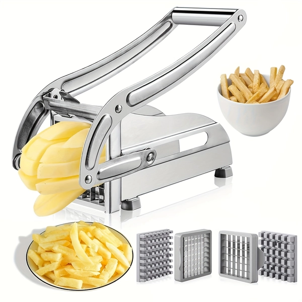 Stainless Steel Vegetable & Fruits Chopper with Adjustable Slices, Shreds, Strips, Diced, Julienne, Crisp, and Mashed Settings - Heavy-Duty Manual Food Processor for Potatoes, Carrots, Onions, Cucumbers, Tomatoes, Peppers, Durable Construction