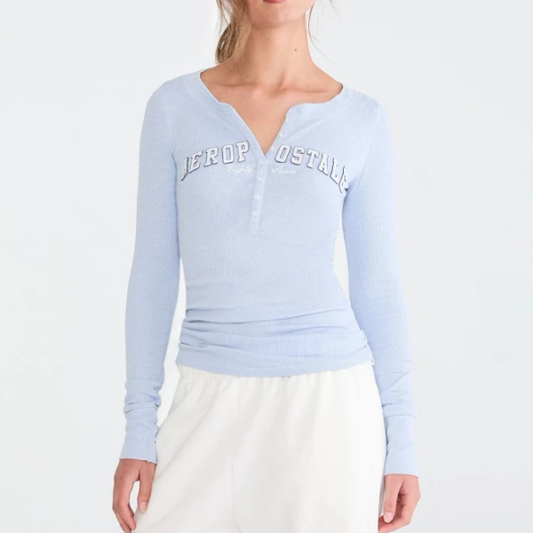 Aeropostale Women's Long Sleeve Cotton Henley