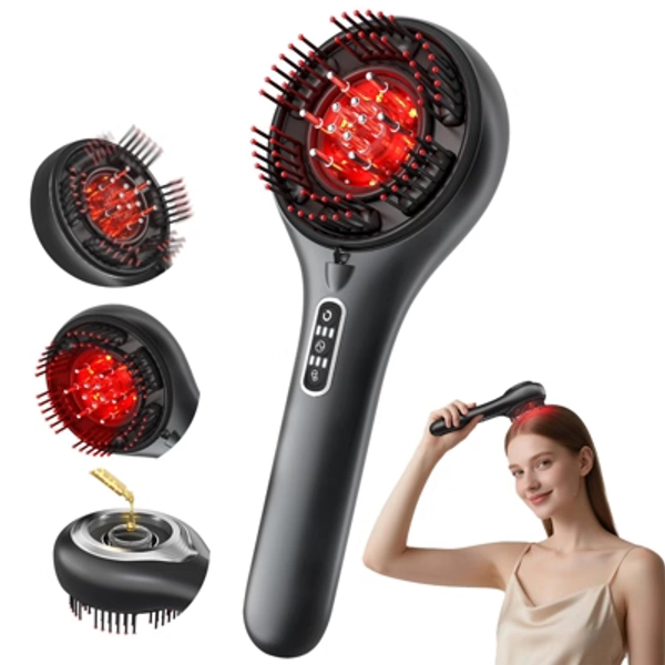 Morfone scalp massager and liquid applicator with red light electric scalp massage comb. 6 EMS roller balls + 650nm red light massage comb.