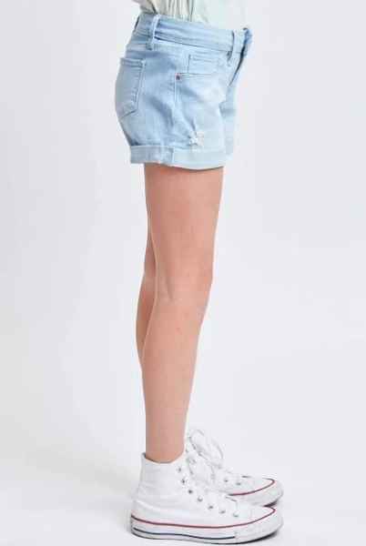 YMI - Girls Basic 1-Button Cuffed Shorts L2669-Ripped Light Wash / 08