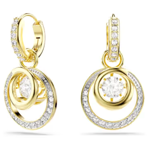Hyperbola drop earrings, Round cut, White, 18K gold finish