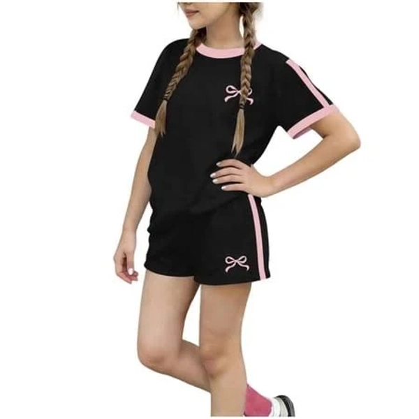 Girls Bow Graphic T-Shirt and Shorts Set