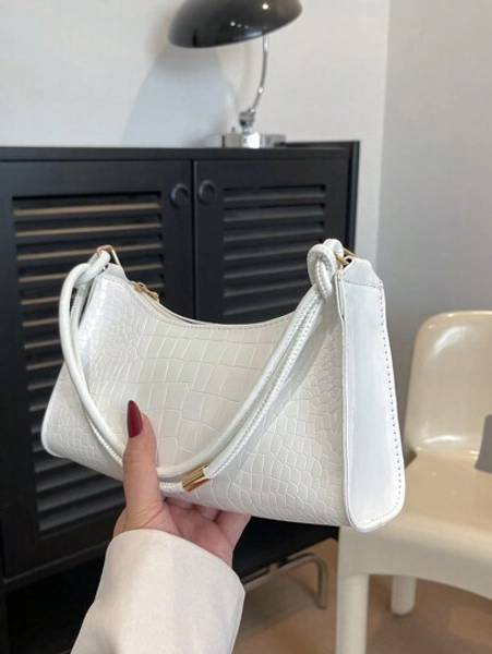 Solid Color Simple & Elegant Embossed Shoulder Bag