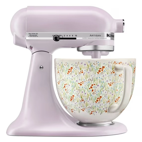 KitchenAid Artisan Series 5-Quart Tilt-Head Stand Mixer, Wildflower with Ceramic Bowl, Flat Beater, Dough Hook, Whip
