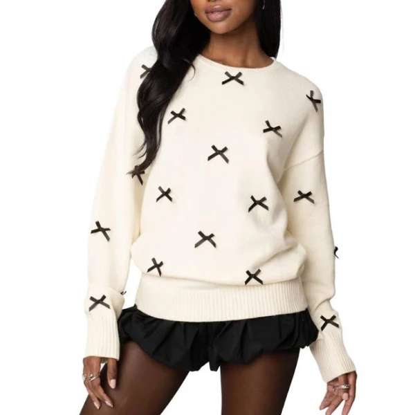 Edikted Women's Oversized Satin Bow Sweater