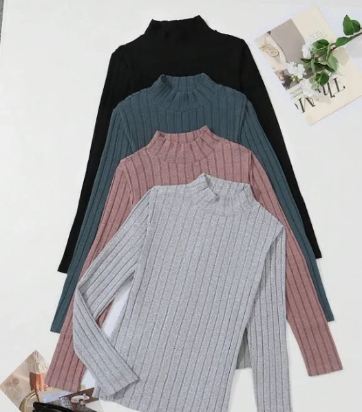 SHEIN 4-Piece Ribbed Knit Oversized Mock Neck Tee