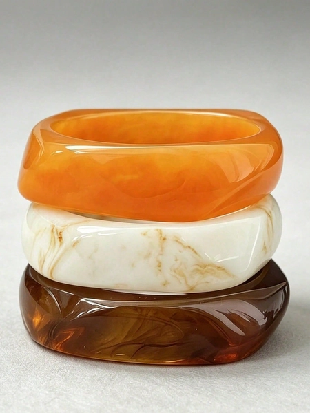 1 - 3pcs/Set Exaggerated Geometric Bangle Set, Orange, Cream, Amber, Blood Orange, Teal, Pink, Bohemian Style Versatile Accessories, Perfect For Daily Wear, Parties And Vacations, Ideal Gift For Loved Ones And Family, Suitable For Daily Wear And Vacations, Can Be Layered Or Worn Individually