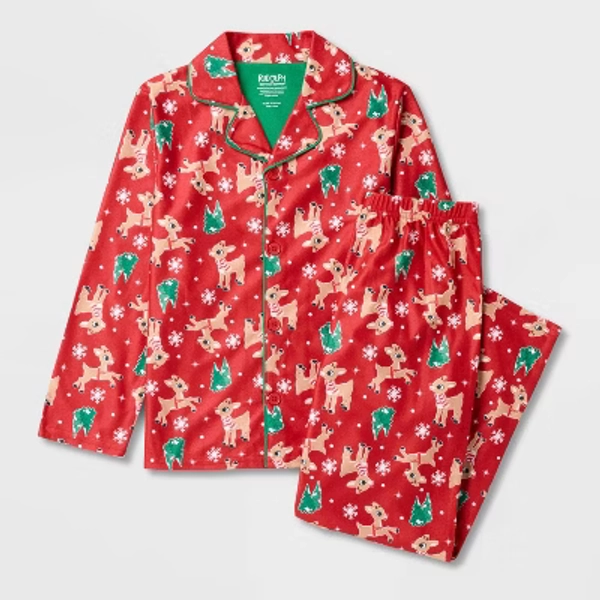 Kids' 2pc Rudolph the Red-Nosed Reindeer Christmas Coat Pajama Set - Red S