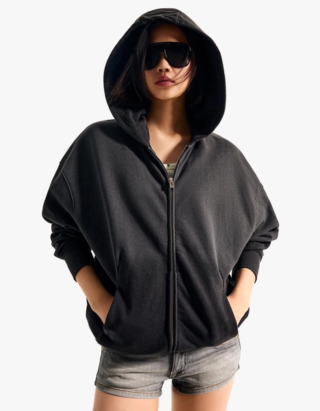 Felpa zip cappuccio oversize